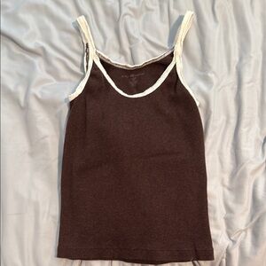 Brandy Melville Brown and White Fitted Tank Top